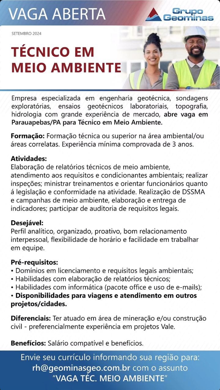 Vaga Técnico Em Meio Ambiente, Geominas