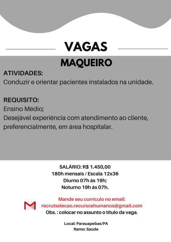 Vaga Maqueiro em Parauapebas