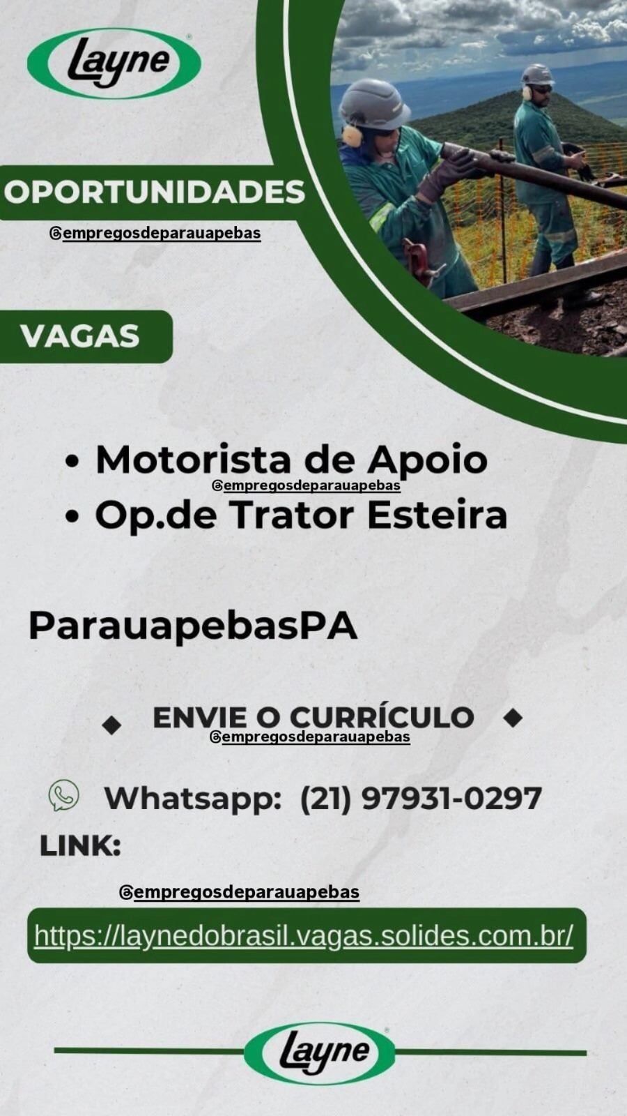 Vaga Motorista & Operador na Layne