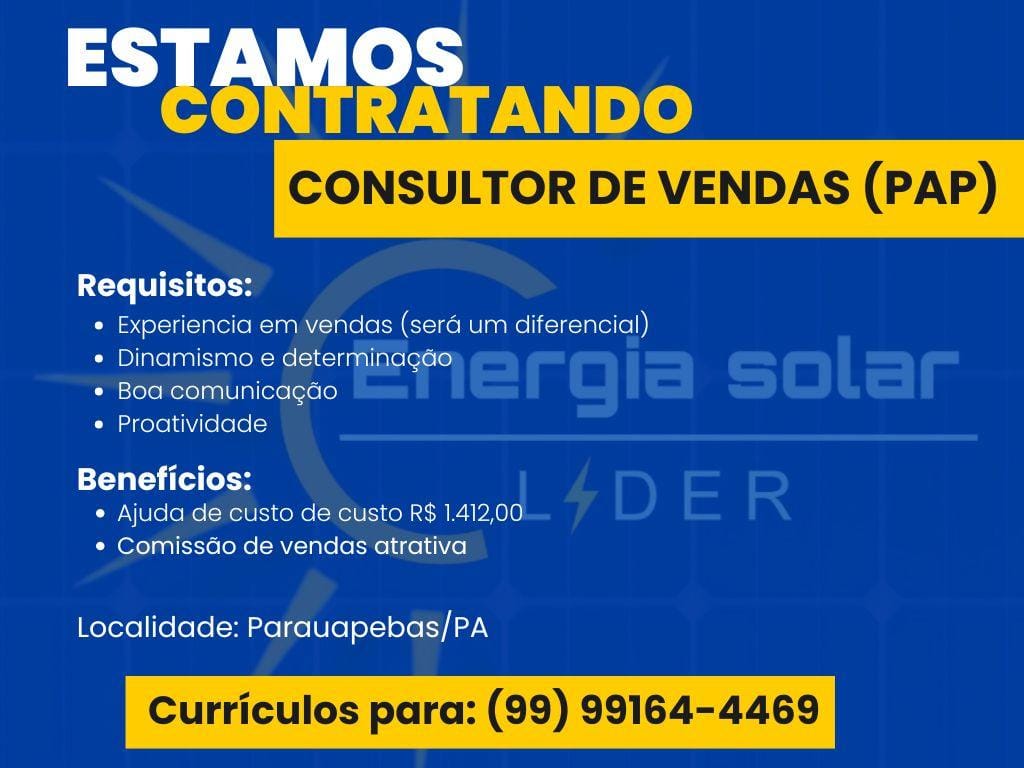 Vaga para Consultor de Vendas(PAP)