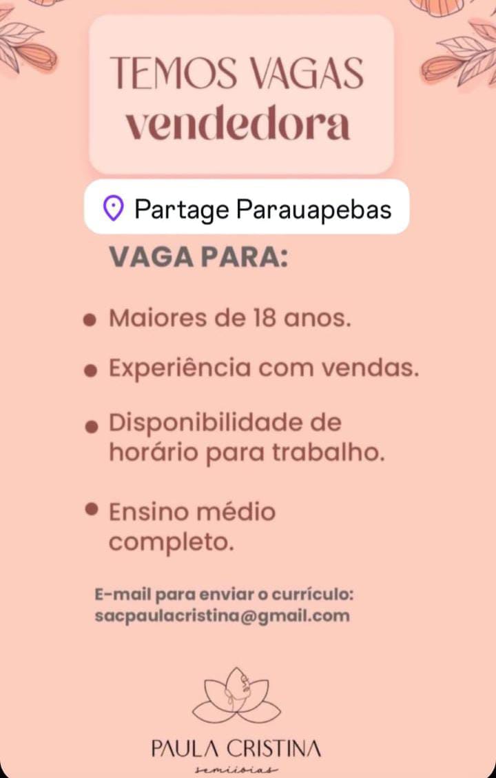 Vaga para Vendedora