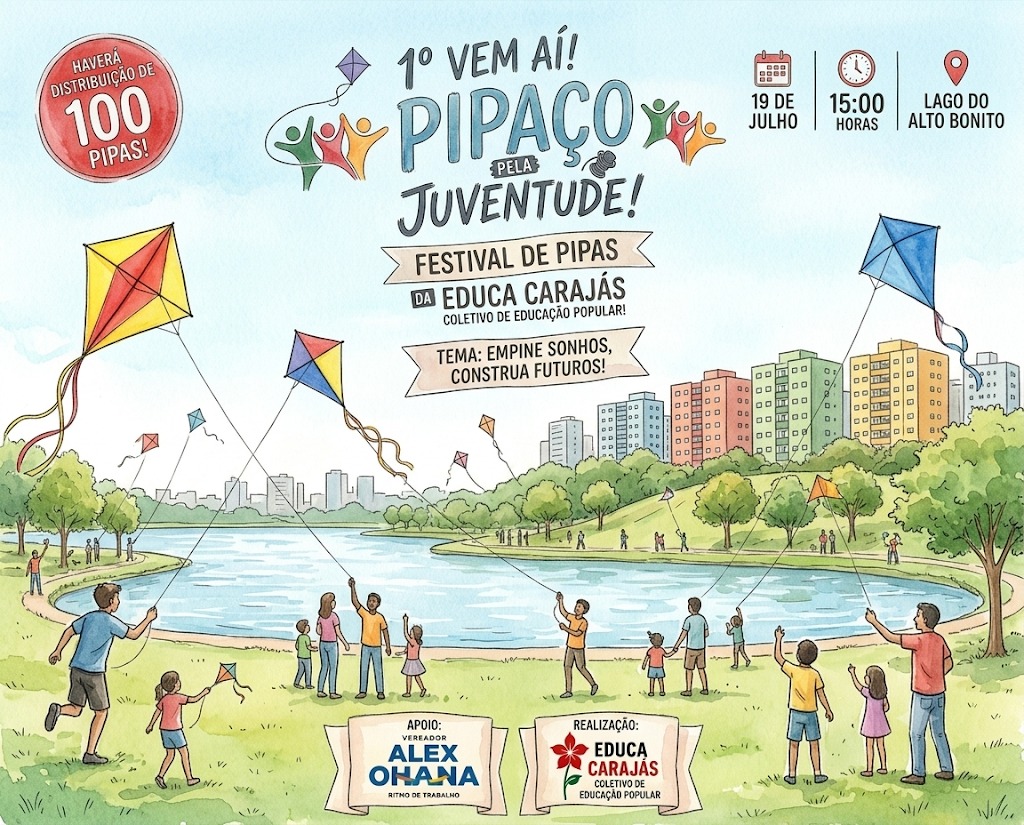 1º Pipaço Pela Juventude será realizado no Lago do Alto Bonito com distribuição gratuita de pipas